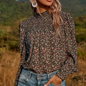 Black Floral Lightweight Long Sleeve Women's Top